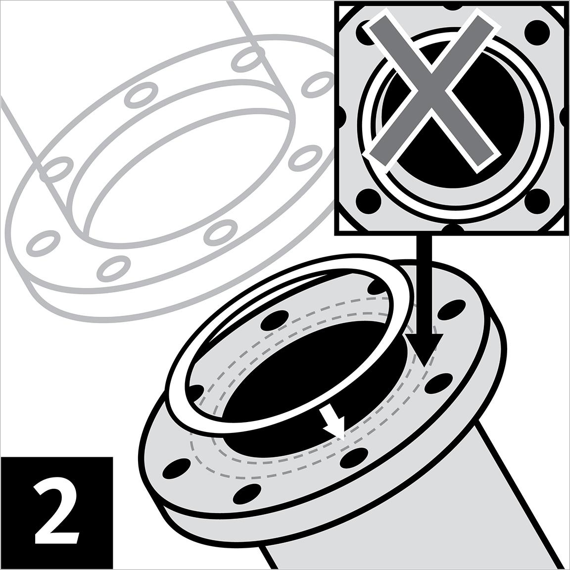 Posicione a vedação para que ela esteja centralizada no flange.