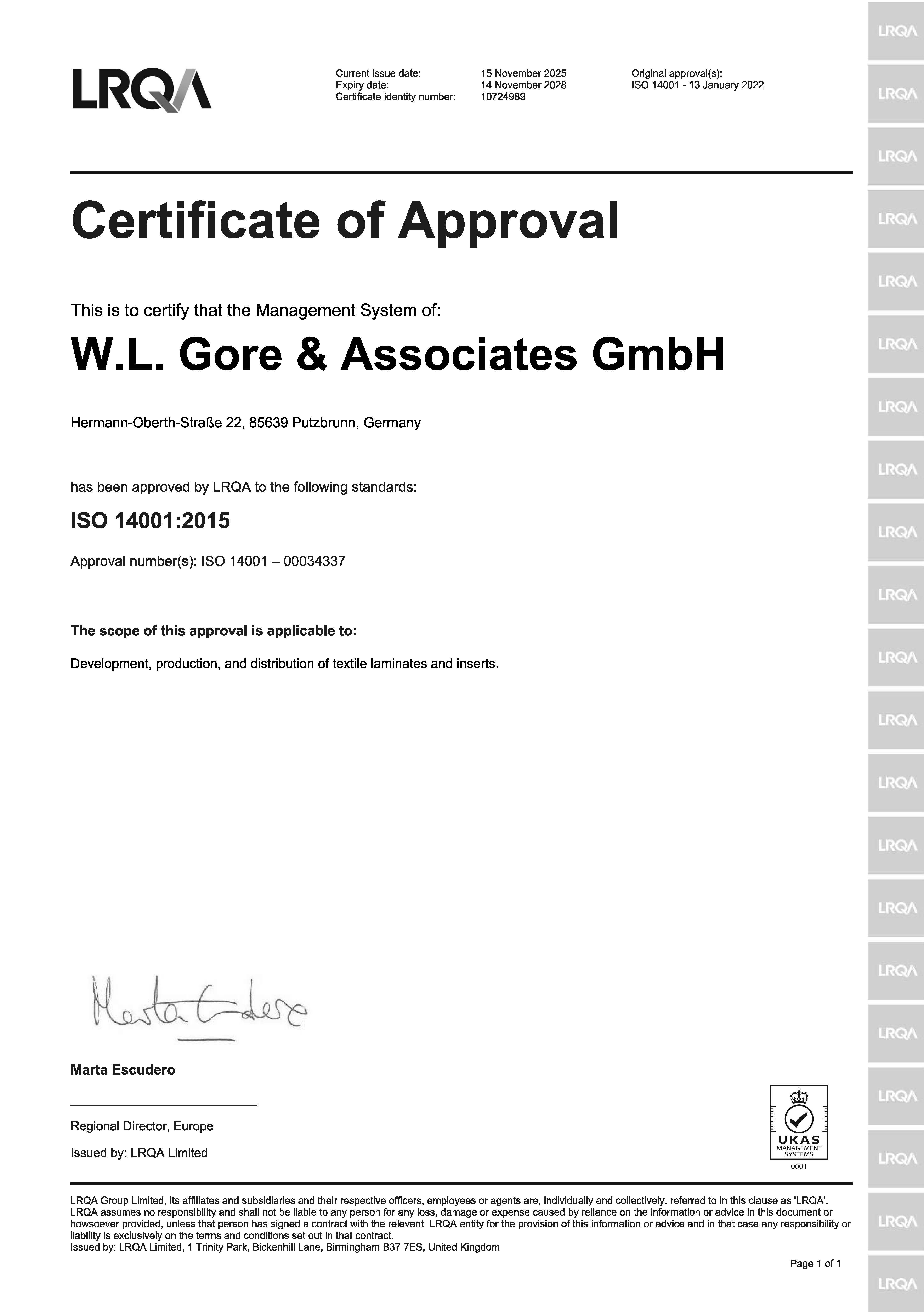 ISO 14001 Zertifikat, Putzbrunn III, Deutschland